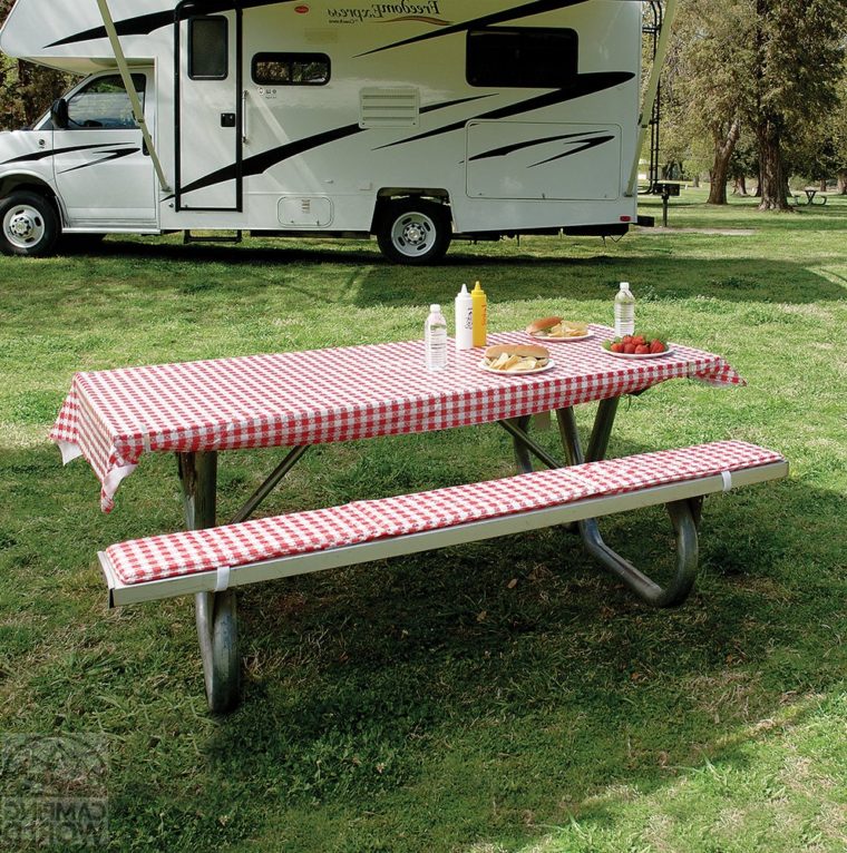 best red white picnic table covers and pads