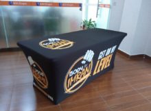 black trade show fitted table covers