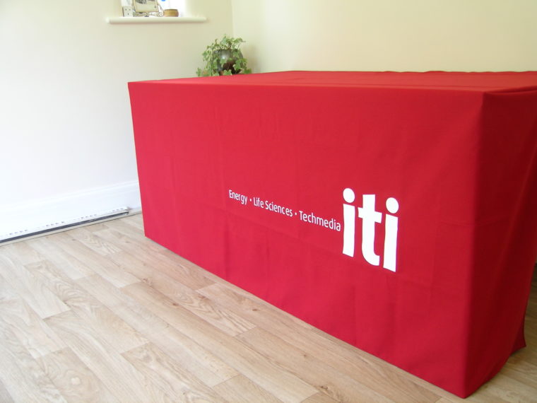 red stretch table covers with logo