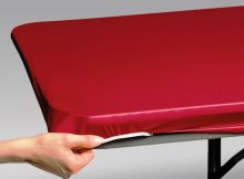 cheap red plastic fitted table covers disposable