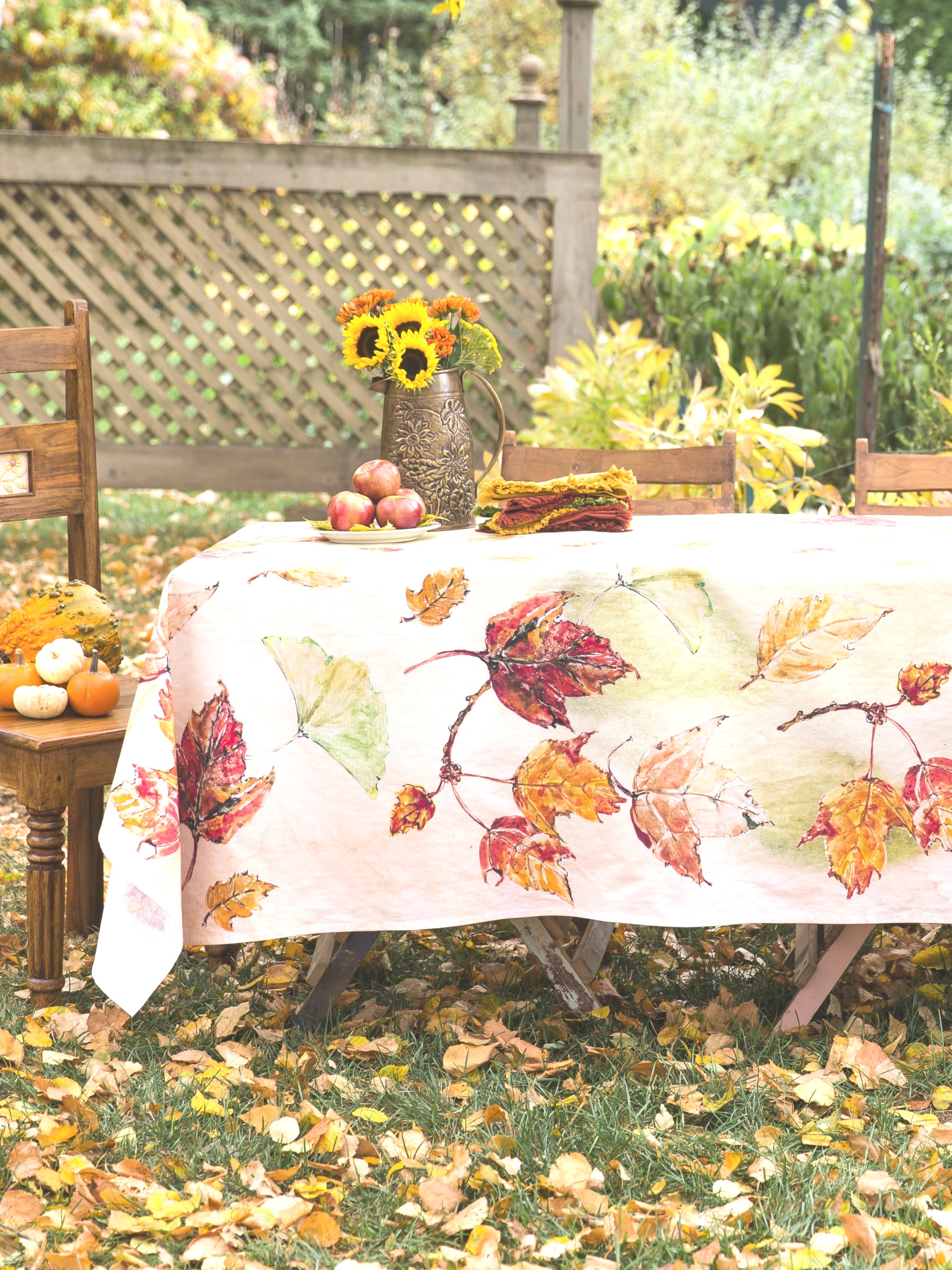 fall table linens | Autumn Leaves Tablecloth | Linens | fall table linens