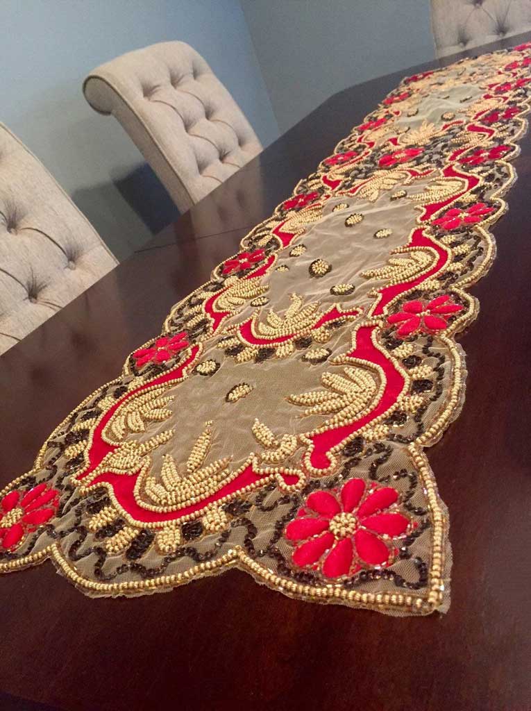 Elegant Beaded Table Runner with Classic Fancy Appeal